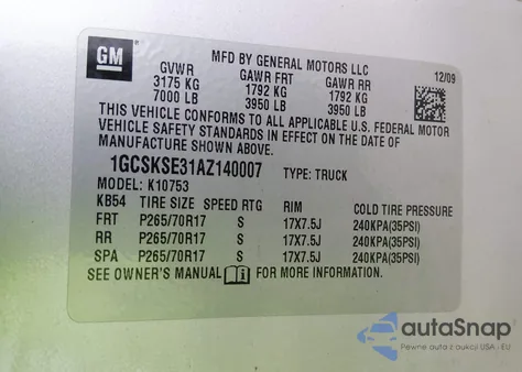 2010 Chevrolet Silverado 1500 Lt from USA, damaged, VIN 1GCSKSE31AZ140007